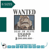 One Piece Ussop Wanted - Anime - Embroidery Design - FineryEmbroidery