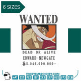 One Piece Whitebeard Edward Newgate Wanted  - Anime - Embroidery Design - FineryEmbroidery
