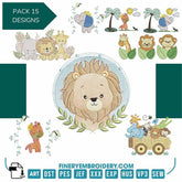 Pack - 15 designs Wild animal and safari-themed - Embroidery Designs - FineryEmbroidery