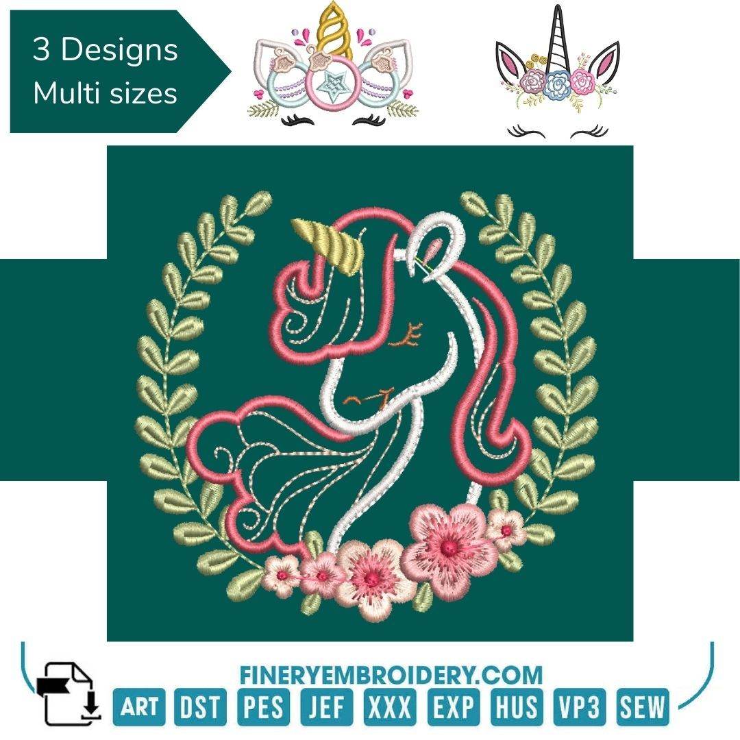 Pack - 3 designs Unicorn Appliques - Embroidery Designs - FineryEmbroidery