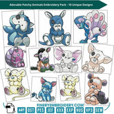 Patchy Animals Embroidery Pack - 10 Unique Designs - FineryEmbroidery