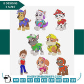 Paw Patrol Embroidery Design Pack – 8 Designs in 3 Sizes | FineryEmbroidery - FineryEmbroidery