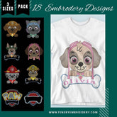 Paw Patrol appliqué and Embroidery Designs: Exclusive Pack of 18 - FineryEmbroidery
