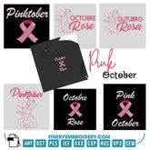 Pink October Embroidery Design Pack – 3 Breast Cancer Awareness Designs - Multiple Languages - FineryEmbroidery