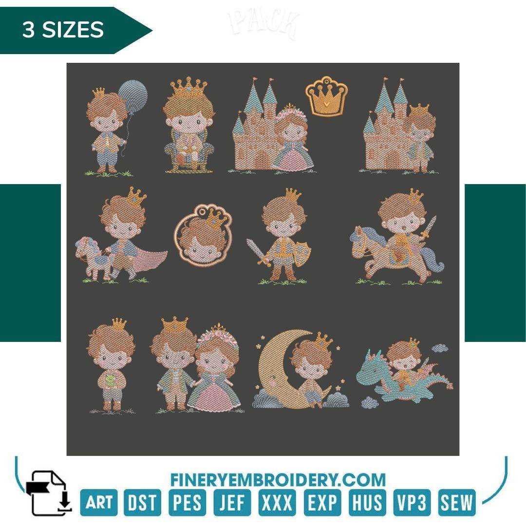 Rippled Prince and Princess Embroidery Design Pack – FineryEmbroidery - FineryEmbroidery