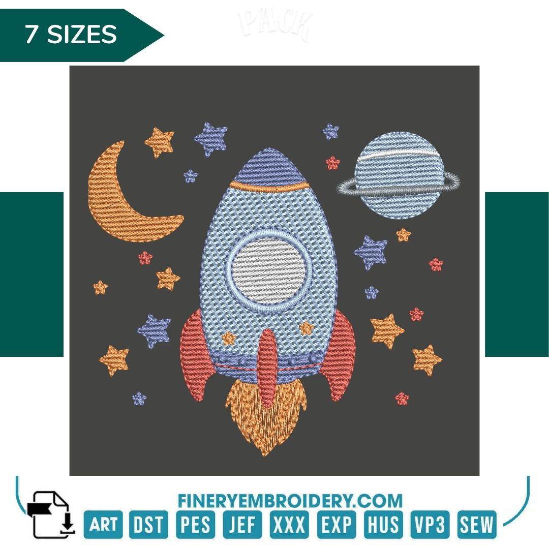 Rocket and Stars Embroidery Design | FineryEmbroidery - FineryEmbroidery