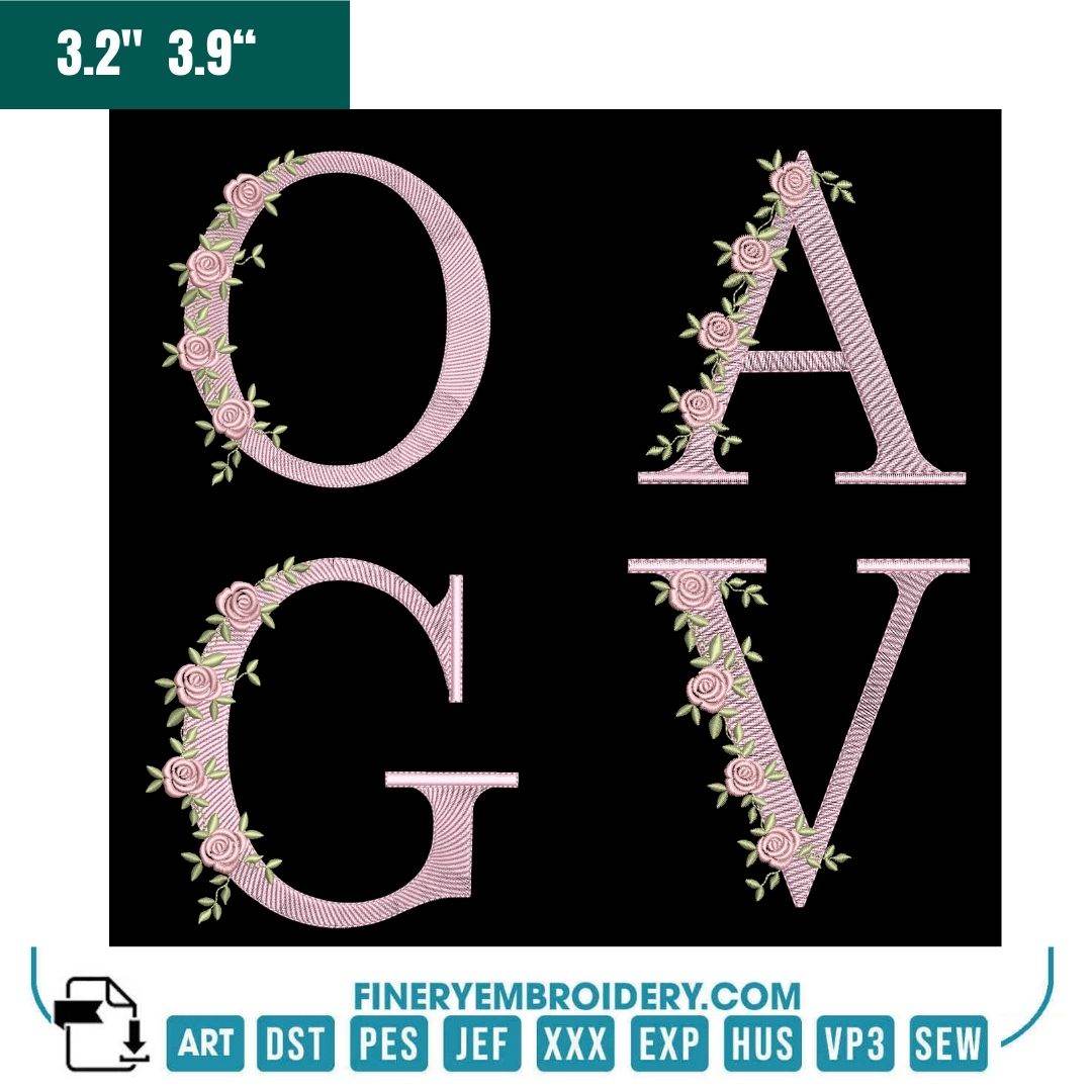 Rose Vine Alphabet Embroidery Pack – Delicate Floral Monogram Letters - FineryEmbroidery