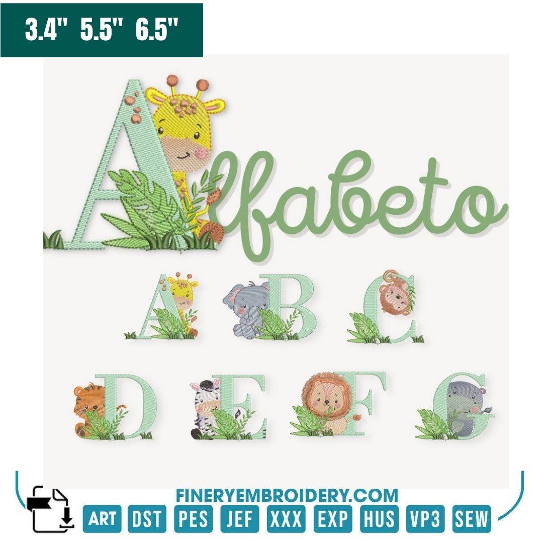 Safari Animal Alphabet Embroidery Pack – Jungle Monogram Letters - FineryEmbroidery
