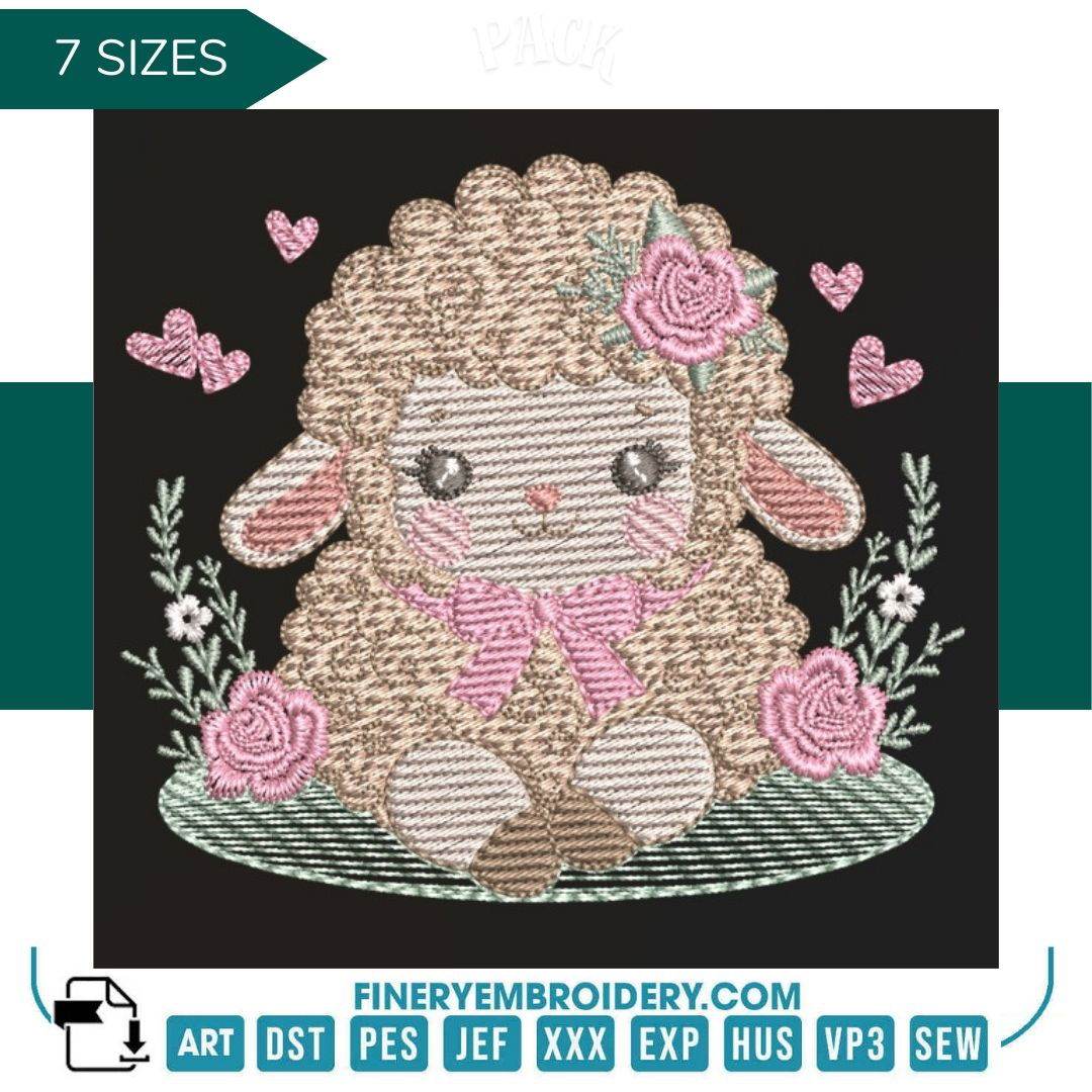 Sheep with roses embroidery design – 7 Sizes - FineryEmbroidery