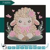 Sheep with roses embroidery design – 7 Sizes - FineryEmbroidery