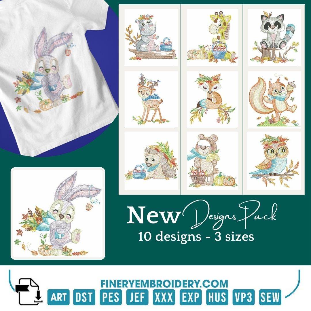 Special Fall Animals Embroidery Pack – 10 Designs in 3 Sizes - FineryEmbroidery