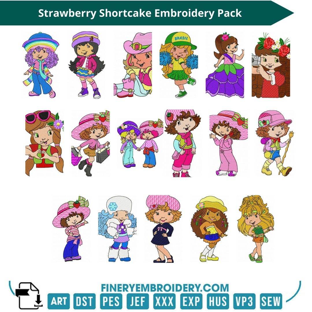 Strawberry Shortcake Embroidery Pack" – Perfect for Colorful Creations! - FineryEmbroidery
