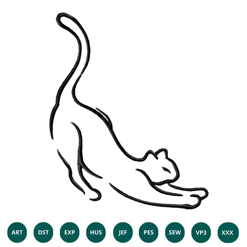 Stretching cat line embroidery design