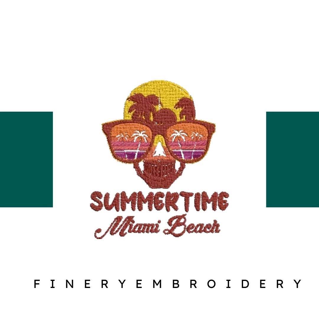 Summertime-Skull-Miami-Beach-Vacation - Embroidery Design - FineryEmbroidery