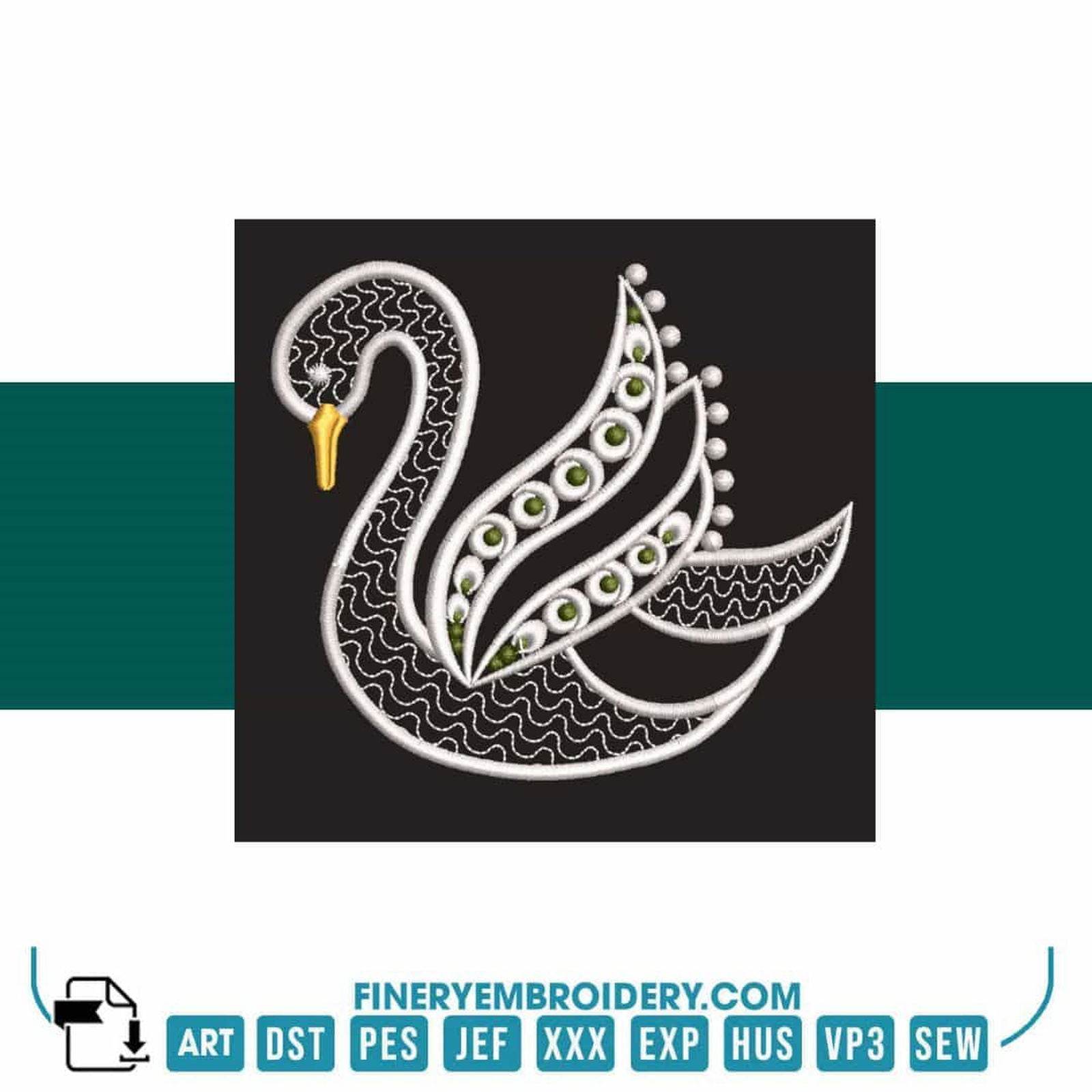 Swan Serenity 12: Exquisite White Embroidery Design - FineryEmbroidery