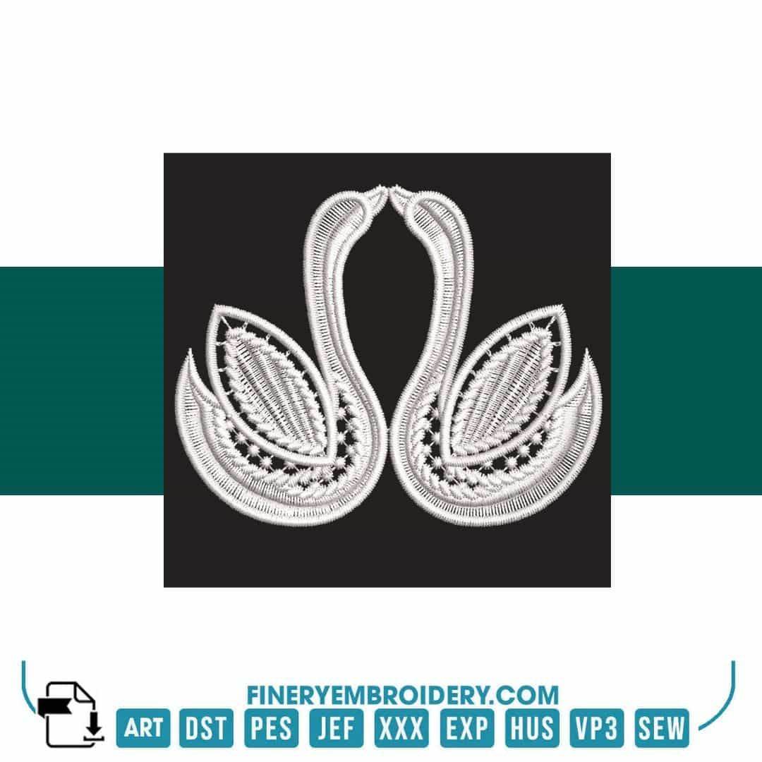 Swan Serenity 13: Exquisite White Embroidery Design - FineryEmbroidery
