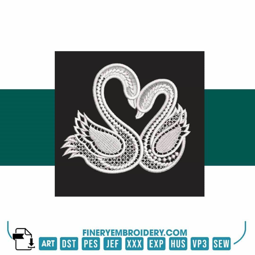 Swan Serenity 14: Exquisite White Embroidery Design - FineryEmbroidery