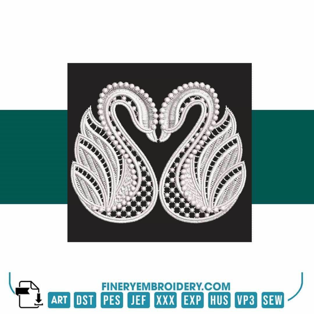 Swan Serenity 15: Exquisite White Embroidery Design - FineryEmbroidery