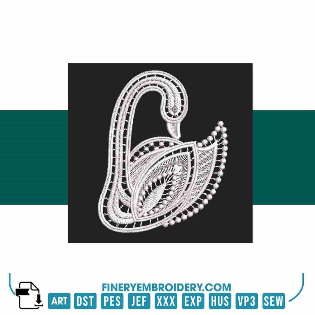 Swan Serenity 16: Exquisite White Embroidery Design - FineryEmbroidery