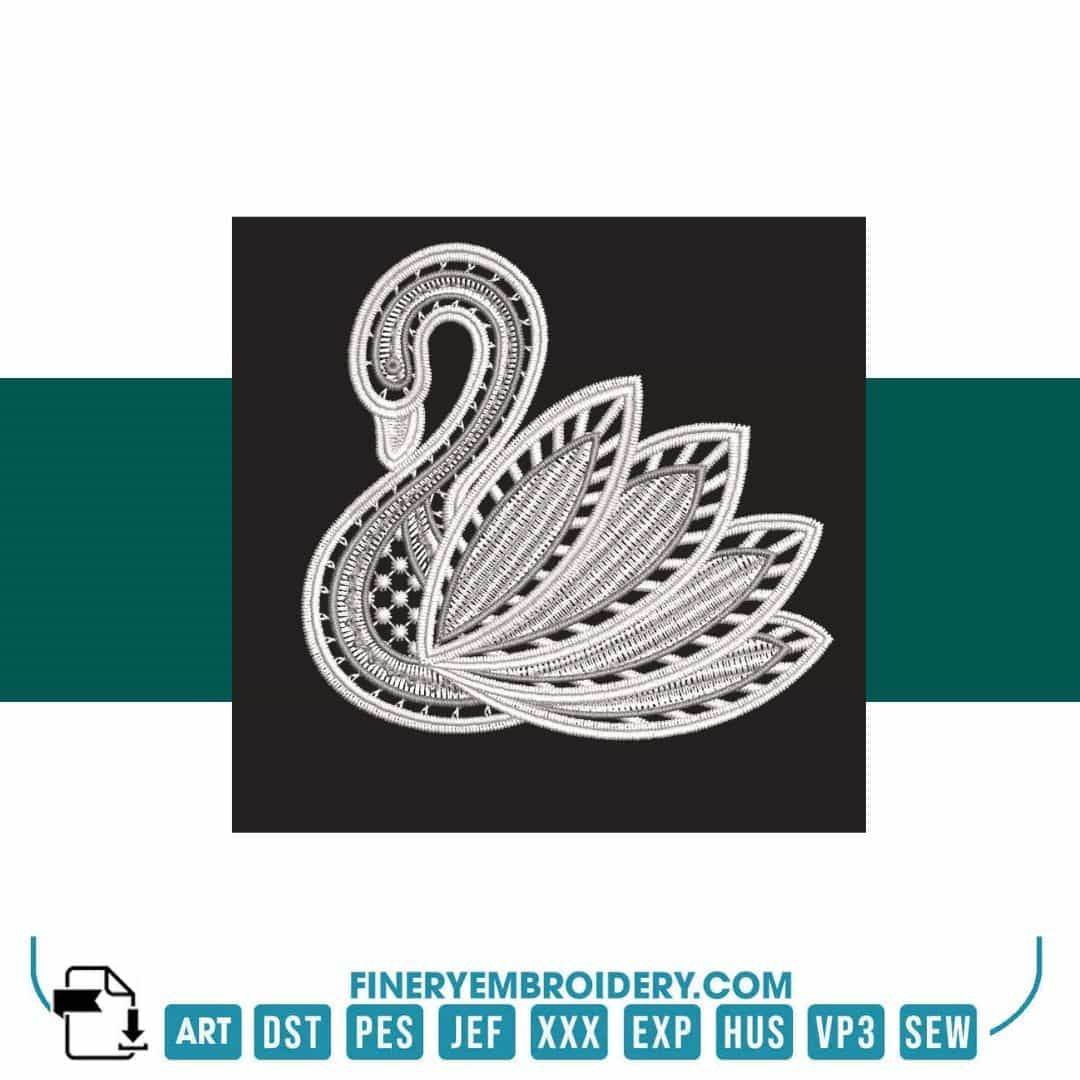 Swan Serenity 22: Exquisite White Embroidery Design - FineryEmbroidery