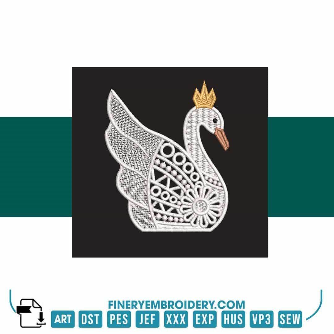 Swan Serenity 23: Exquisite White Embroidery Design - FineryEmbroidery