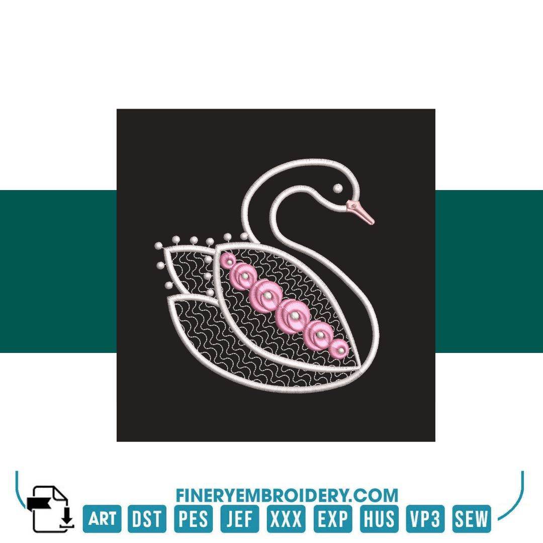 Swan Serenity 4: Exquisite White Embroidery Design - FineryEmbroidery