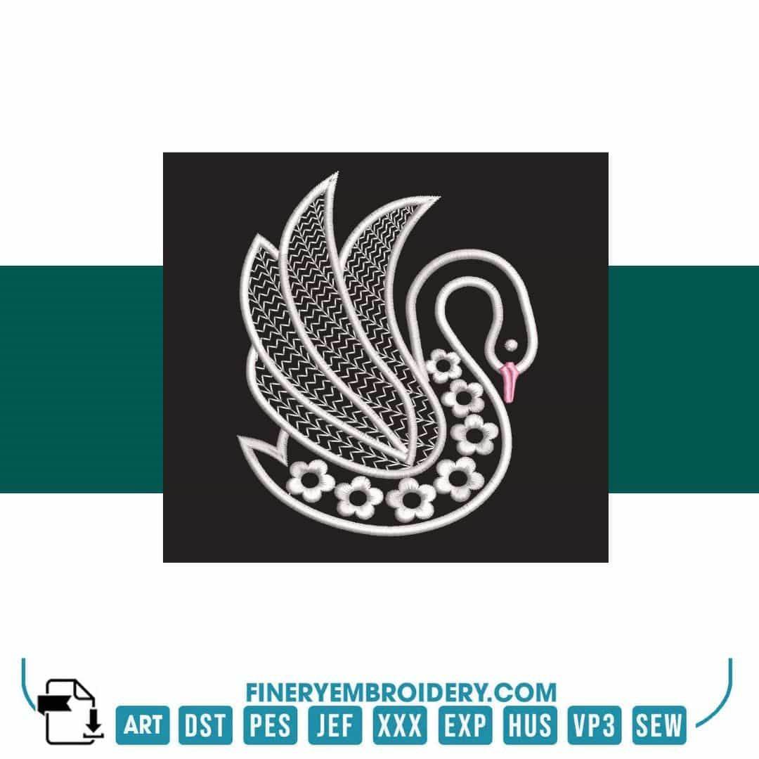 Swan Serenity 7: Exquisite White Embroidery Design - FineryEmbroidery