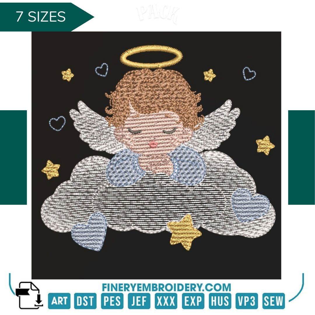 Sweet Dreaming Angel Baby Boy Embroidery Design Pack – 7 Sizes - FineryEmbroidery