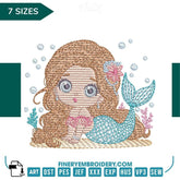 Sweet Mermaid Embroidery Design - 7 Sizes | FineryEmbroidery - FineryEmbroidery