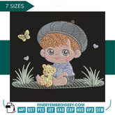 Sweet boy and teddy bear – 7 Sizes - FineryEmbroidery