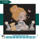 Sweet girl and teddy bear – 7 Sizes - FineryEmbroidery