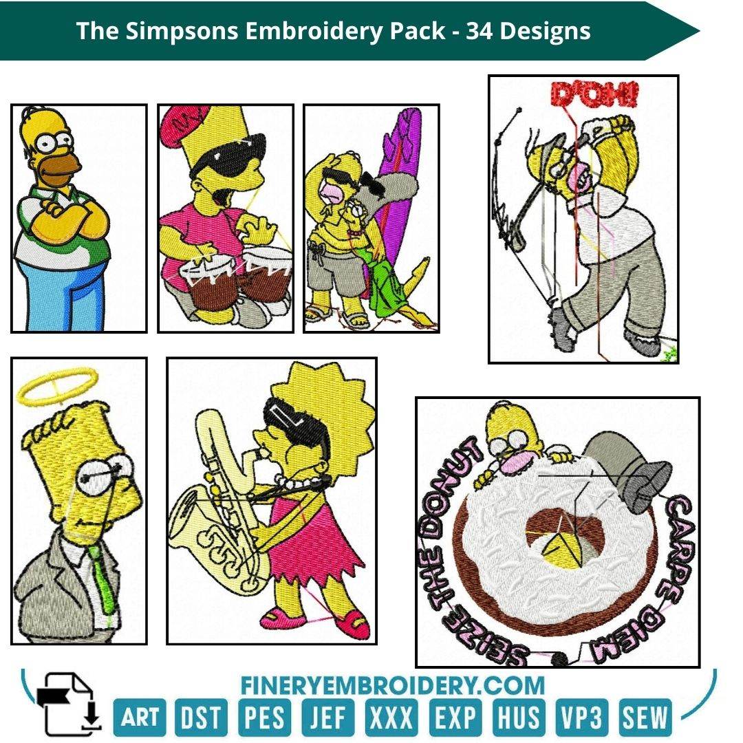 The Ultimate Simpsons Embroidery Design Pack – Bring Springfield to Life! - FineryEmbroidery