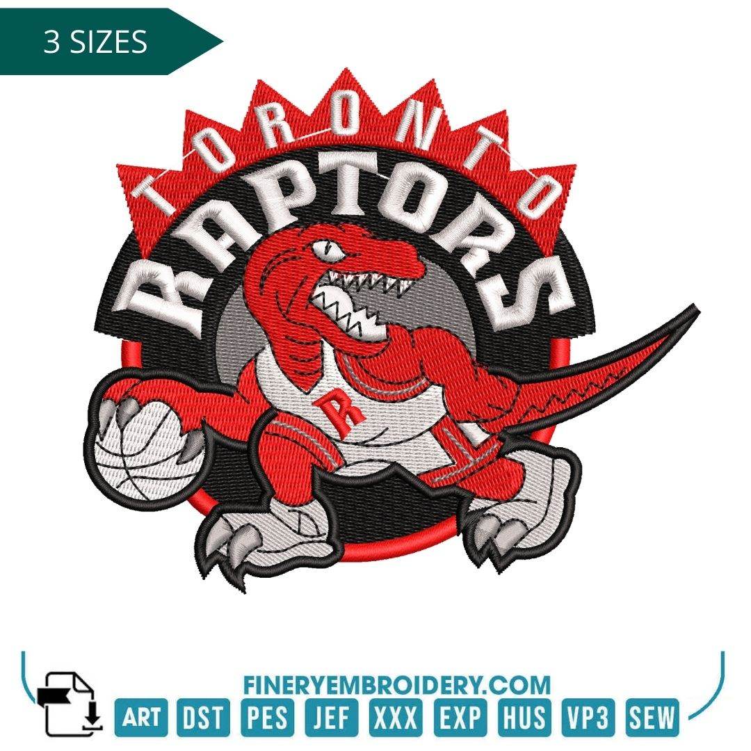 Toronto Raptors Embroidery Design – Fearless Dino Logo in 3 Sizes - FineryEmbroidery