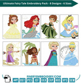 Ultimate Fairy Tale Embroidery Pack – 8 Princess & Character Designs - 6 sizes - FineryEmbroidery