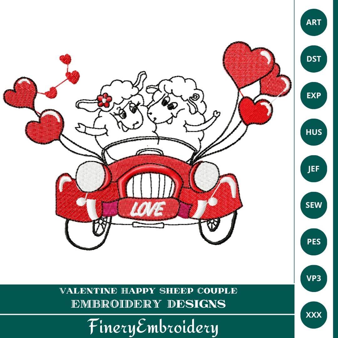 Valentine Happy Sheep Couple Embroidery Design - FineryEmbroidery
