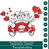Valentine Happy Sheep Couple Embroidery Design - FineryEmbroidery