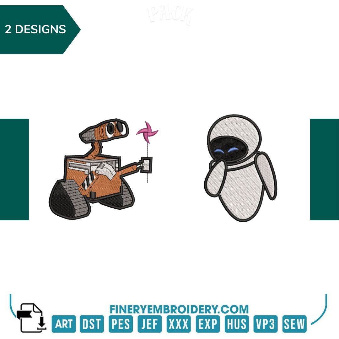 Wall-E and Eve Embroidery Design Pack - FineryEmbroidery