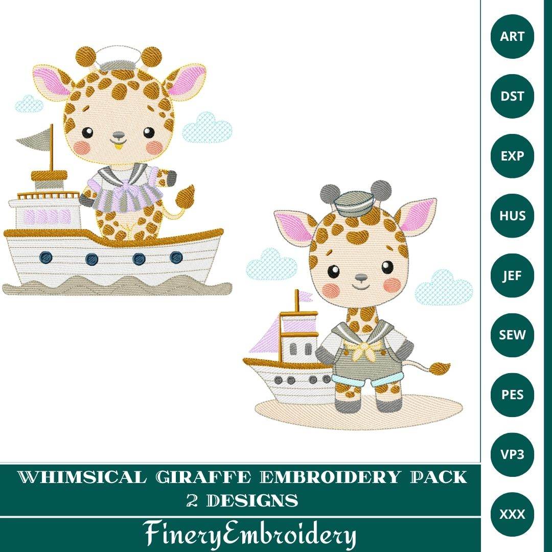 Whimsical Giraffe Embroidery Pack - FineryEmbroidery