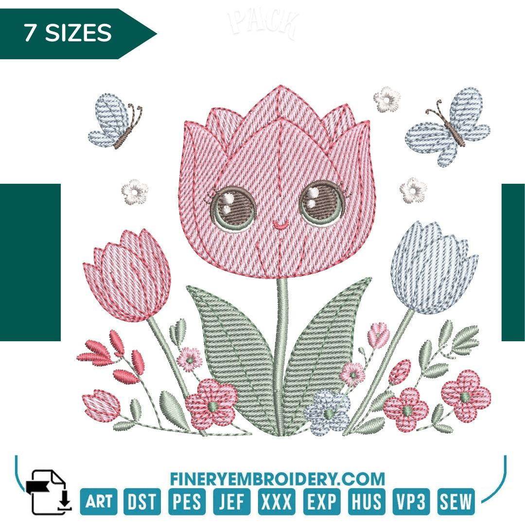 Whimsical Smiling Flower Embroidery Design - 7 Sizes | FineryEmbroidery - FineryEmbroidery