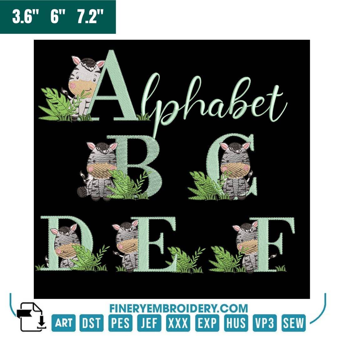 Whimsical Zebra Alphabet Embroidery Set – Complete A to Z Collection - FineryEmbroidery