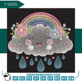 Whimsical cloud adorned with colorful rainbows – 7 Sizes - FineryEmbroidery