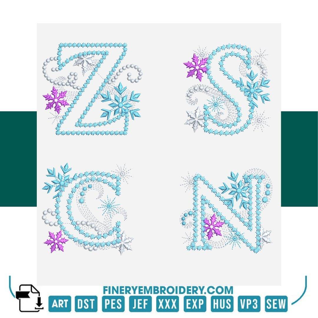 Winter Snowflake Alphabet Embroidery Design Pack – 26 Letters in 2 Sizes | FineryEmbroidery - FineryEmbroidery