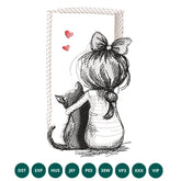Girl and Cat Sketch Embroidery Design | Cute Girl with Cat | embroidery file preview 1