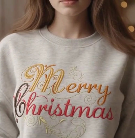 Merry Christmas Embroidery Design – Elegant Script Holiday Pattern