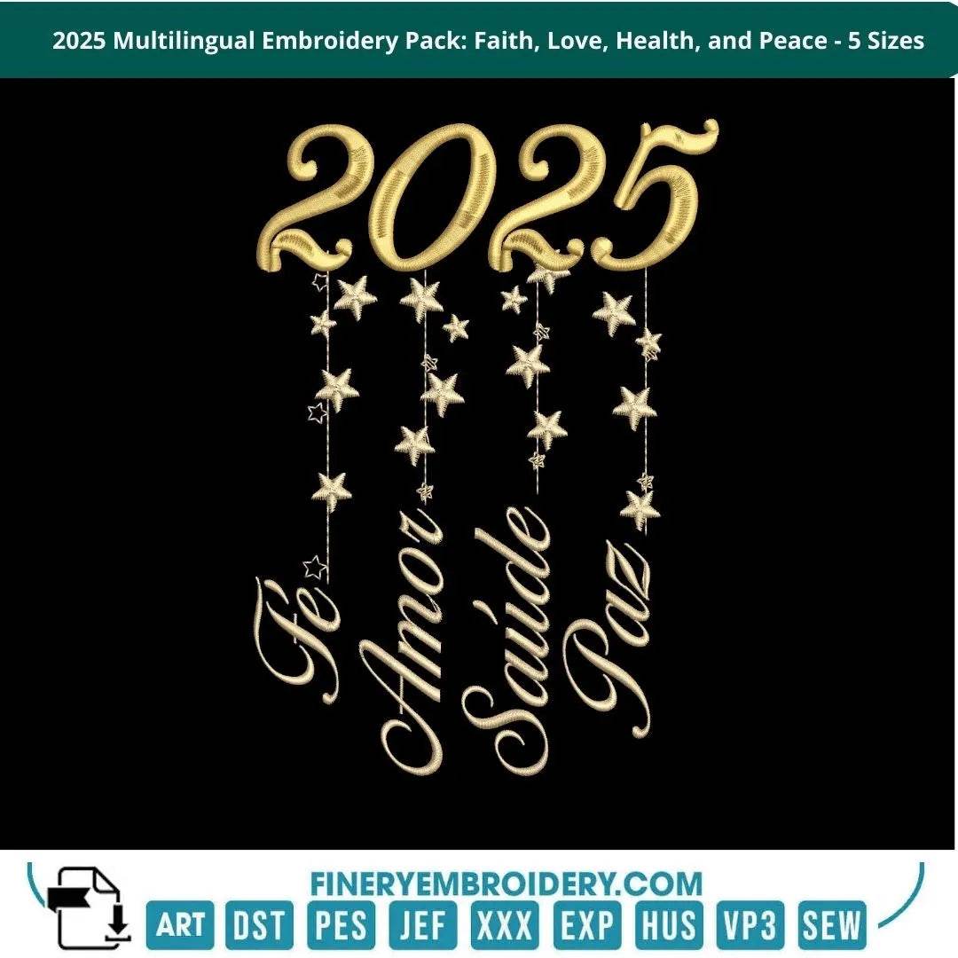 2025 Multilingual Embroidery Pack: Faith, Love, Health, and Peace - FineryEmbroidery