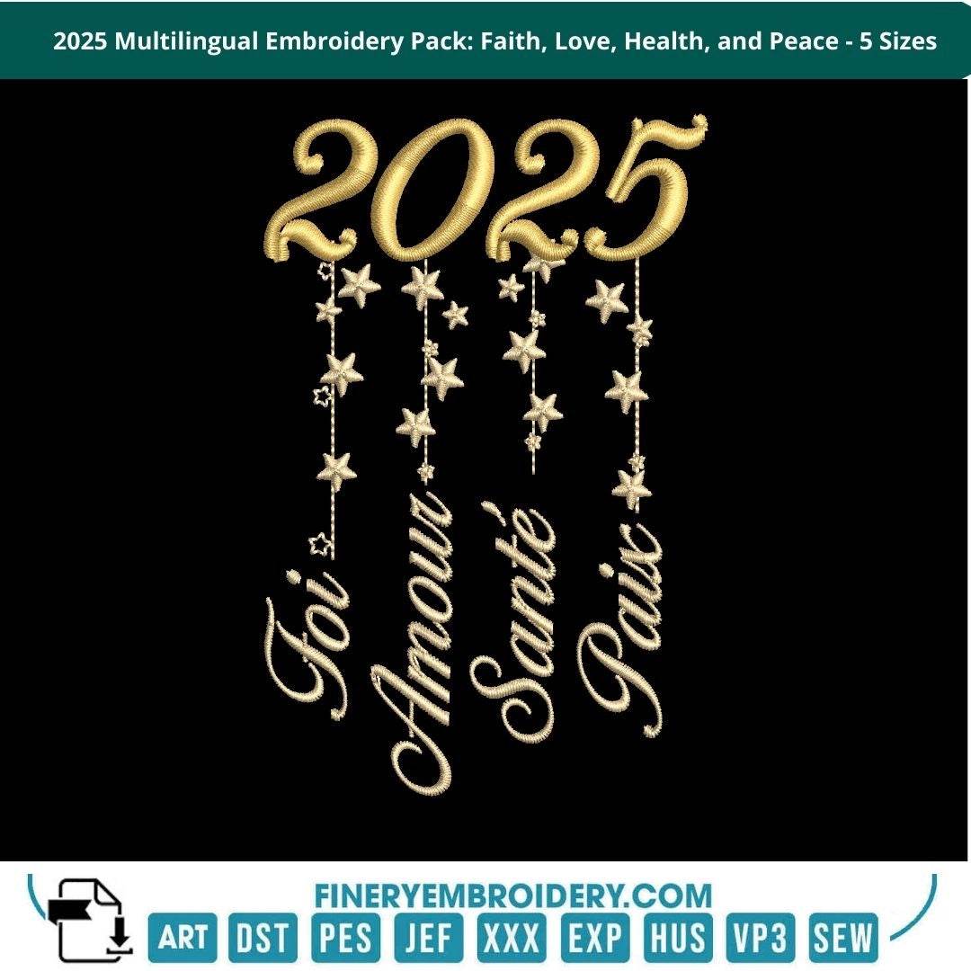2025 Multilingual Embroidery Pack: Faith, Love, Health, and Peace - FineryEmbroidery