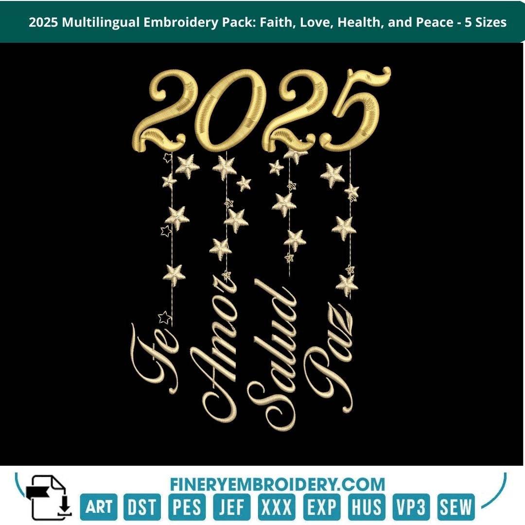 2025 Multilingual Embroidery Pack: Faith, Love, Health, and Peace - FineryEmbroidery