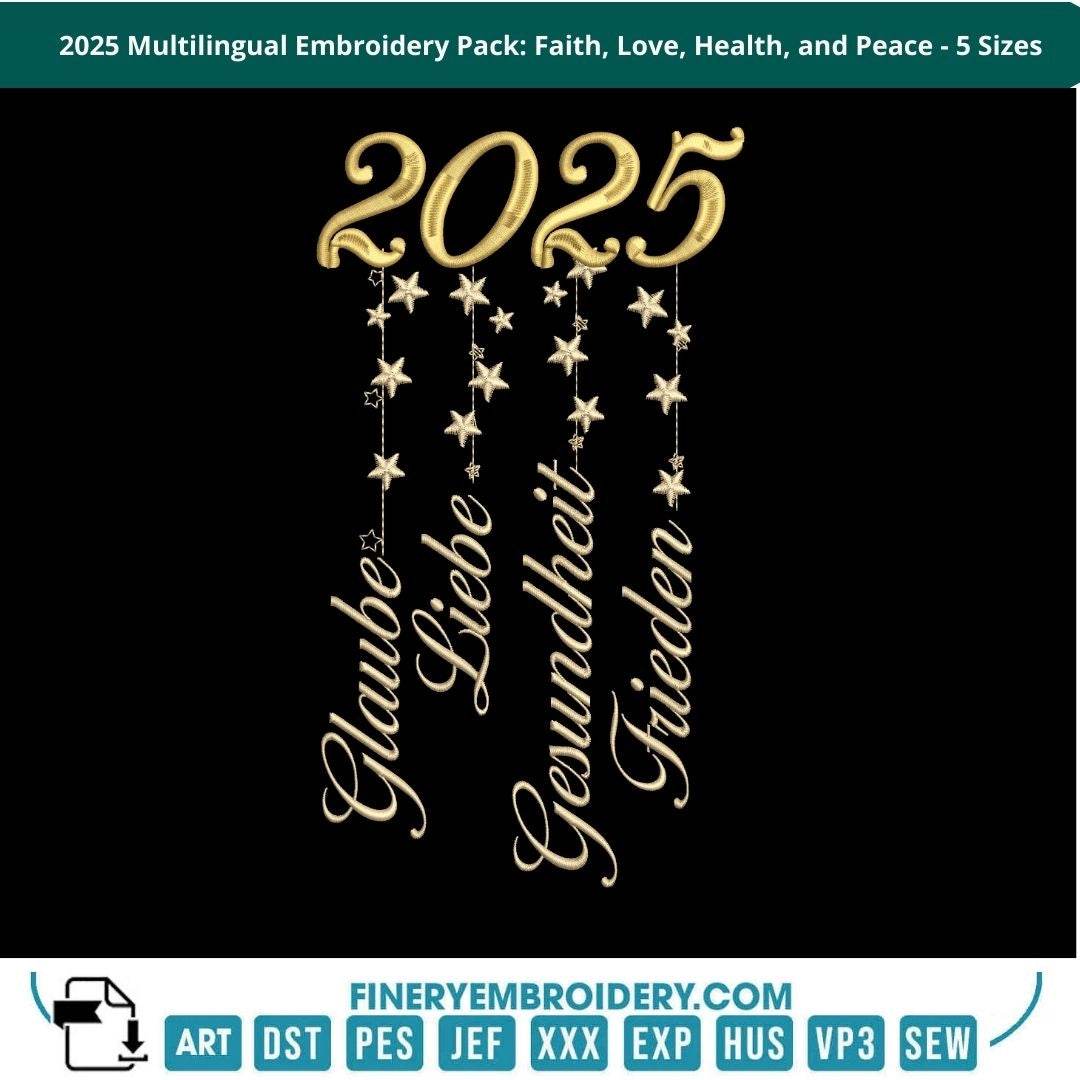 2025 Multilingual Embroidery Pack: Faith, Love, Health, and Peace - FineryEmbroidery