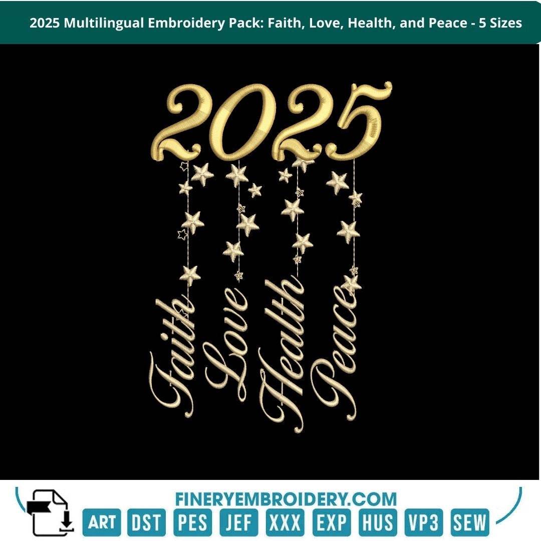 2025 Multilingual Embroidery Pack: Faith, Love, Health, and Peace - FineryEmbroidery