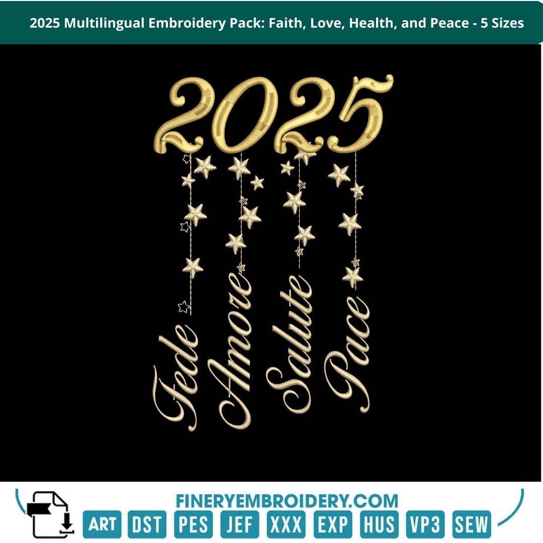 2025 Multilingual Embroidery Pack: Faith, Love, Health, and Peace - FineryEmbroidery